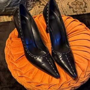 Anne Klein Black Heels with White Stitching